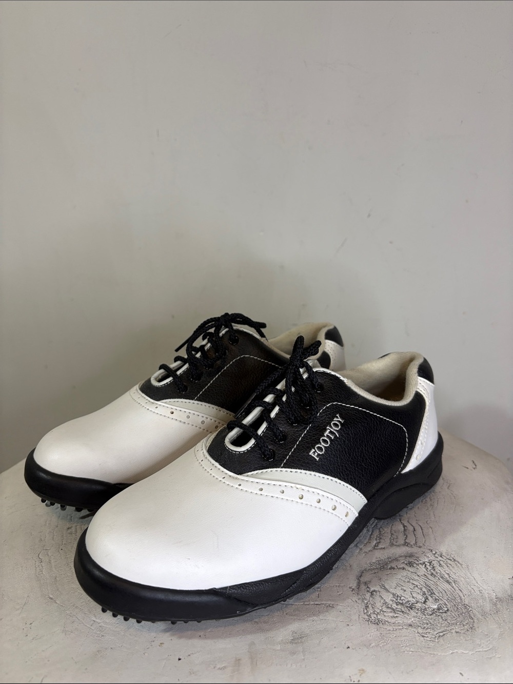 Ladies FootJoy GreenJoys Oxford Saddle Golf Shoes Classic Black White 6.5 Spikes